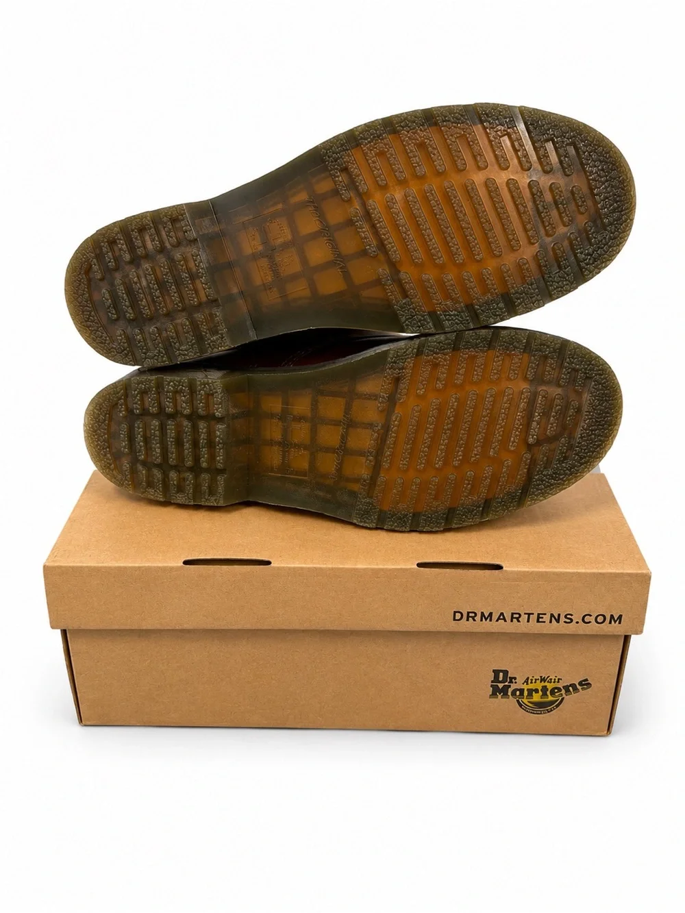 Dr. Martens Brown Leather 8-Eye Lace-Up Boots with Yellow Stitching